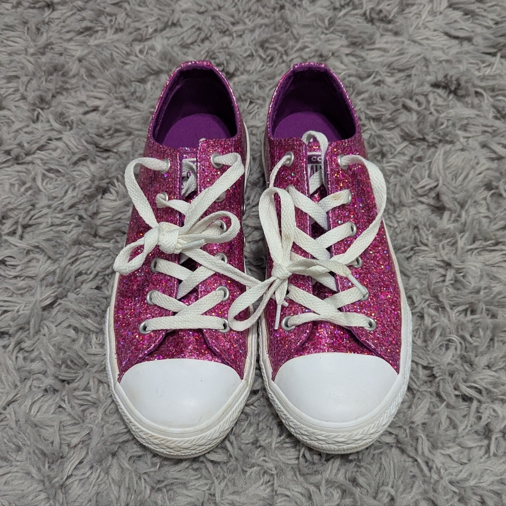 🌸Converse‎ All Star Pink Glitter Sparkles Lace Up Sneaker Size 4.5